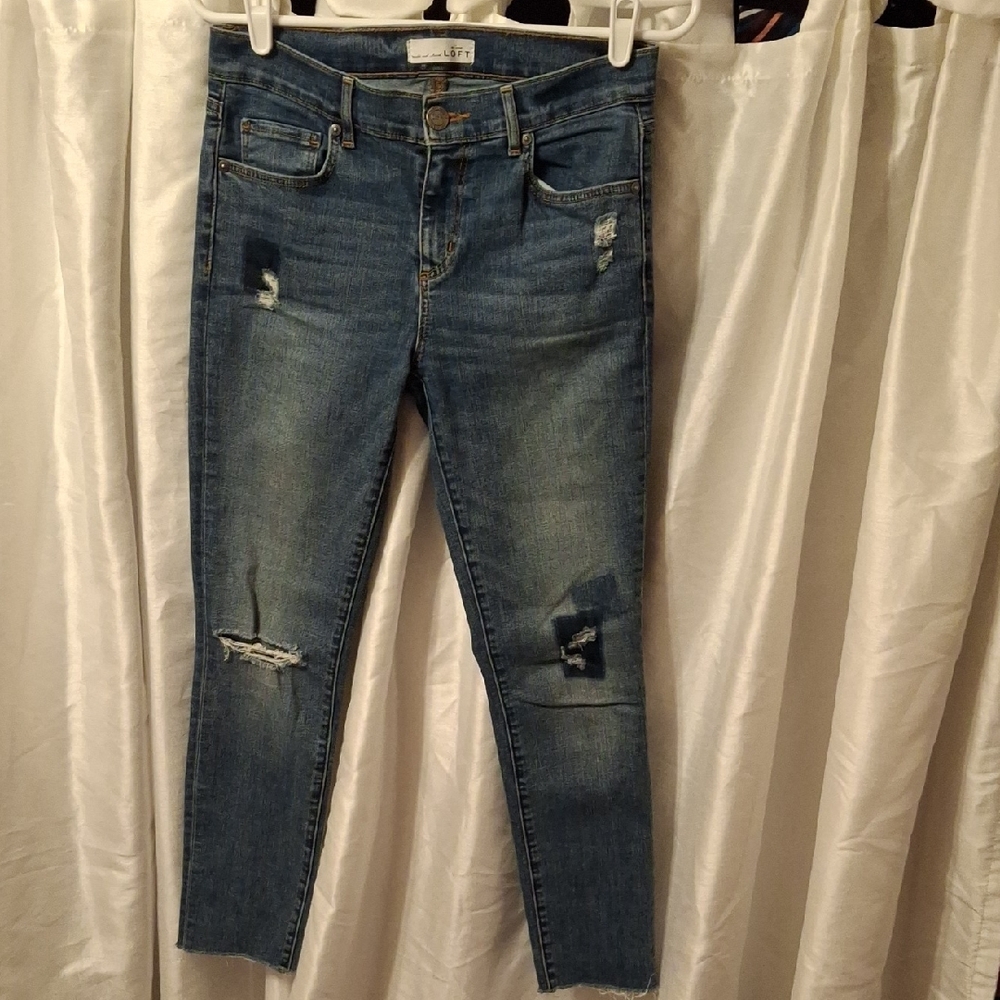 LOFT Women's Blue Distressed Skinny Jeans 27